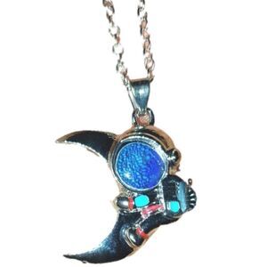 Unisex Creative Astronaut holding moon Pendant Necklace